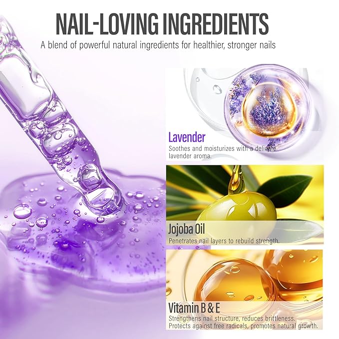 CHUCHU Nail Growth and Strengthener Oil for Cuticle - Repair Moisturizing Treatment - Natural Jojoba Vitamin B & E Nail Oil for Dry Cracked Nails (Lavender 01)