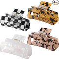 LuSeren 4 Pack 3 Inch Hair Claw Clips for Women, Medium Rectangle Acetate Jaw Clips, Checkered & Tortoise Style, Strong Hold Non-Slip Hair Accessories for Girls