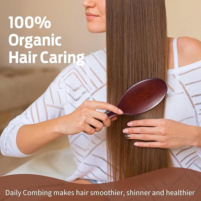 Hair Brush, Boar Bristle Hair Brush for Women Men Kids, Nature Bristles Hairbrush for Thin Fine All Hair Type, Restore Shine And Texture, Set Includes Cleaning Tool