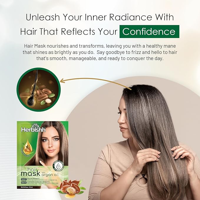 Herbishh Argan Hair Mask-Deep Conditioning & Hydration For Healthier Looking Hair-25 ml for very Dry, Weak, Stressed Out Hair, No Sulphates, No Parabens (Pack of 4)