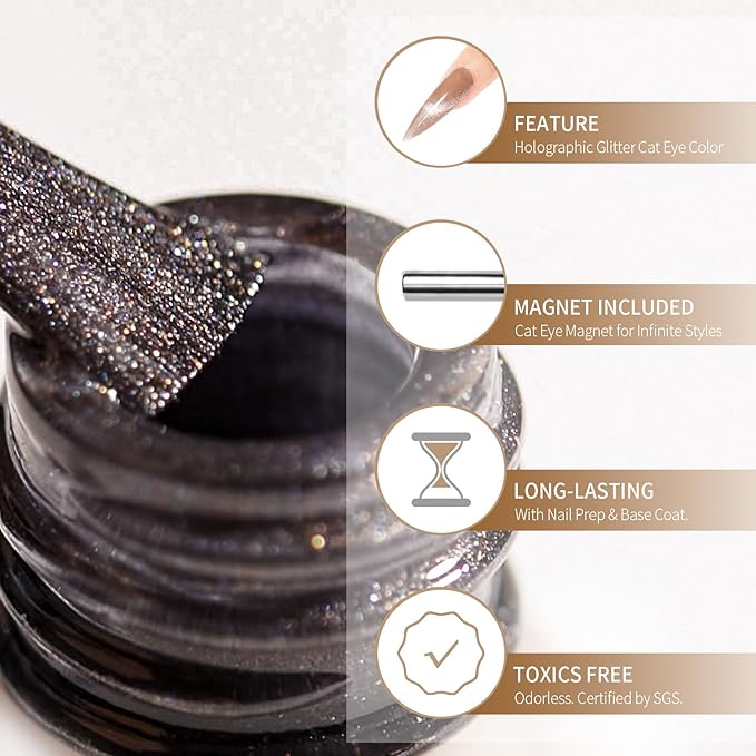 MAYCHAO 15ML Galaxy Cat Eye Gel Nail Polish 1Pc Dark Blue Shimmer Gel Polish with Magnet Soak off Holographic Magnetic Nail Polish for Nail Art Manicure Salon DIY at Home, 0.5 OZ