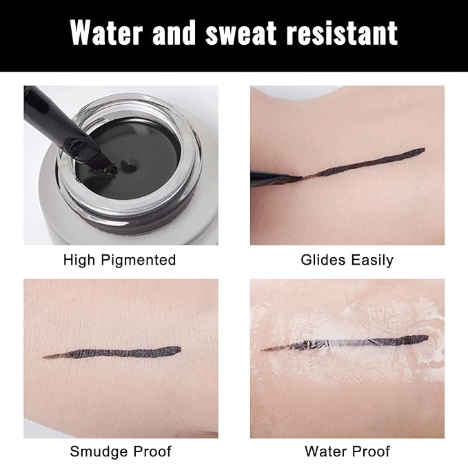Erinde [2PCS] Waterproof Gel Eyeliner Set, Long Lasting Cream Eye Liner Gel, High-Intensity Pigments Smudge-Proof Eye Liner Makeup, Water-Resistant Eyeliner with 4PCS Brushes (Balck & White)