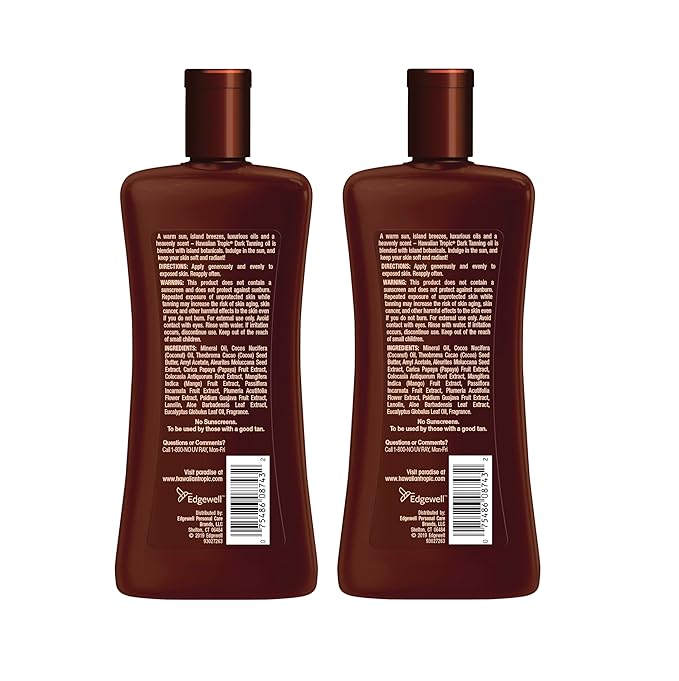 Hawaiian Tropic Dark Tanning Oil, 8 Fl Oz | Moisturizing Body Oil with Cocoa Butter, Tan Enhancer, 8 Fl Oz each Twin Pack (Pack of 6)