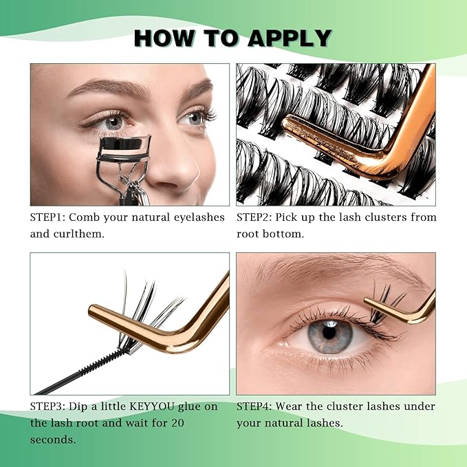 KEYYOU Lash Clusters 300pcs Individual Lashes, 40D 0.07D Curl 11mm DIY Eyelash Extension, Soft & Natural Volume Cluster Lashes with Large Tray
