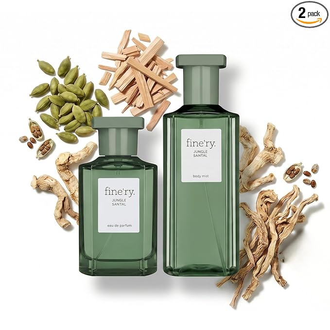 Fine'ry Jungle Santal Eau De Parfum & Body Mist Gift Set | Earthy & Woody Notes Of Papyrus Wood & Black Oolong Tea | Fine Mist Spray & Perfume For Women | Fragrance Layering Duo (2oz + 5oz)