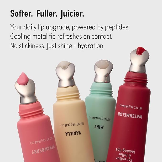 KISS NEW YORK Peptide Lip Treatment, Hydrating & Non-Sticky Tinted Plumping Balm, Shea Butter Castor Oil & Squalane Reduces Look of Fine Lines, Softer & Fuller Lips with Cooling Metal Tip (Strawberry)