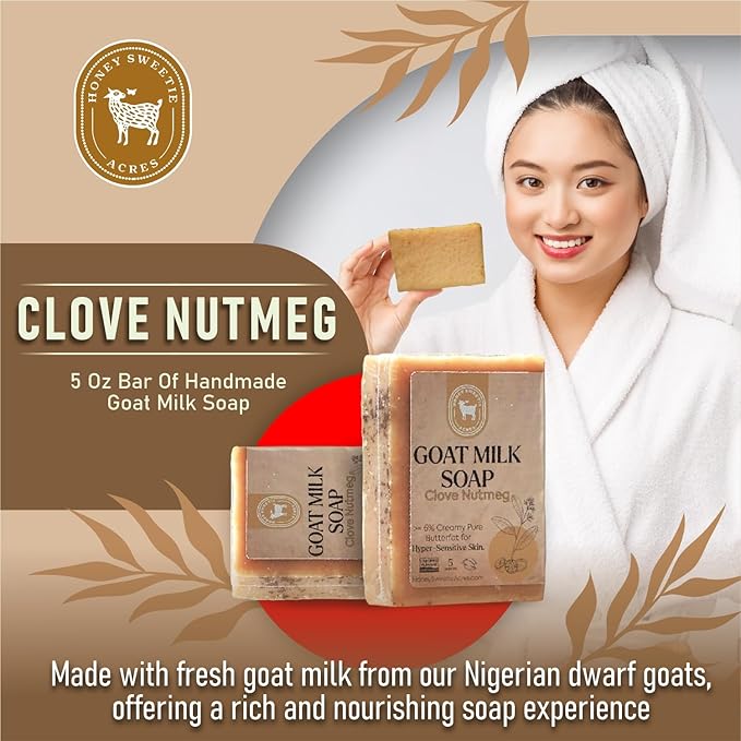 Honey Sweetie Acres 2-Pack Clove Nutmeg Goat Milk Soap - Handmade 5 oz Bar, Made with Natural Ingredients, Moisturizing & Gentle, Made in the USA
