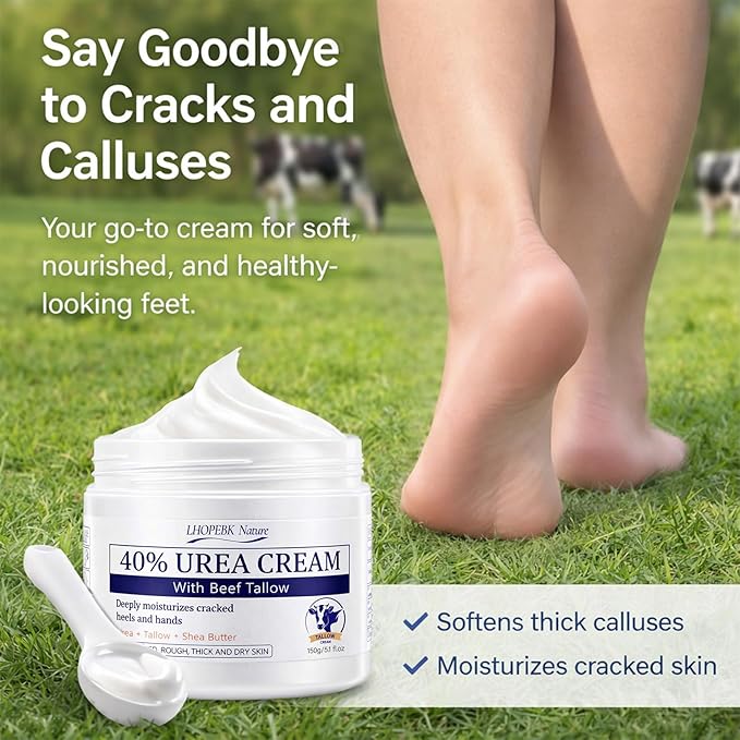 Urea Cream for Feet Cracked Moisturizing: 24H Moisture Maximum Strength Formula for Cracked Heels & Hands - Enriched with 40% Urea Beef Tallow & Salicylic Acid Fast Absorbing - 5 OZ