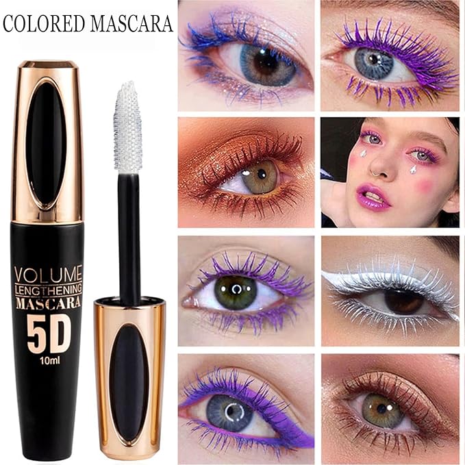 White Mascara for Eyelashes - Waterproof, Long Lasting, 5D Silk Fiber Lash Lengthening, Smudge-Proof, Curling, Defining, Volume Color Makeup for Stage Use