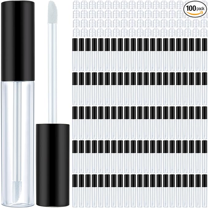 Nuanchu 100 Pcs 10 ml Lip Gloss Tubes Bulk Empty Plastic Lip Gloss Containers Clear Tubes Refillable Balm with Wand and Rubber Inserts Containers Bottles for DIY Makeup Travel (Black)