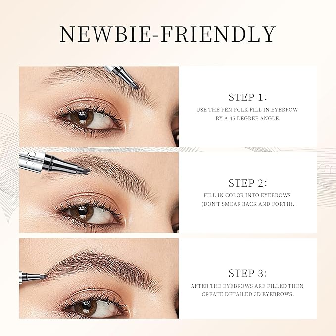 QIC Eyebrow 4 Tip Brow Pencil, Microblading Pen Waterproof Long-Lasting with Upgrade Micro-Fork Tip Applicator for Natural Brows (Black-04)
