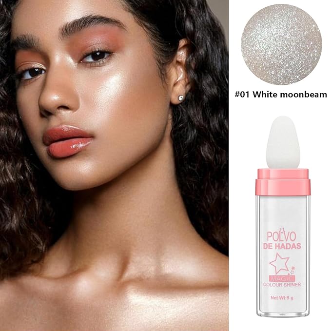 2PCS Polvo De Hadas Fairy Dust Highlight Patting Powder - Full Body Contouring and Clavicle Pearlescent Patting Powder for Face and Eye, Christmas Sparkling Body Glitter (#01 White & #02 Pink)