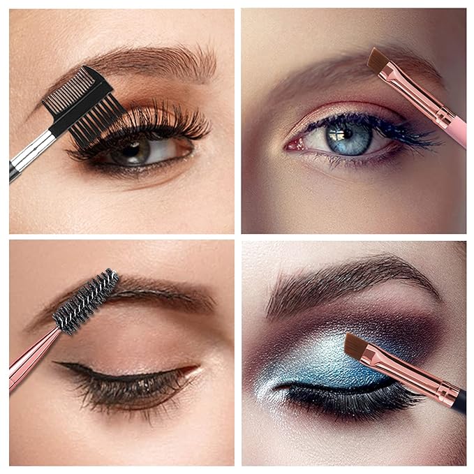 Duo Eyebrow Brush, Eyebrow Brush Eyelash Comb and Eyebrow brush, Professional Angled Eye Brow Brush and Spoolie Brush Set. (Black+White)