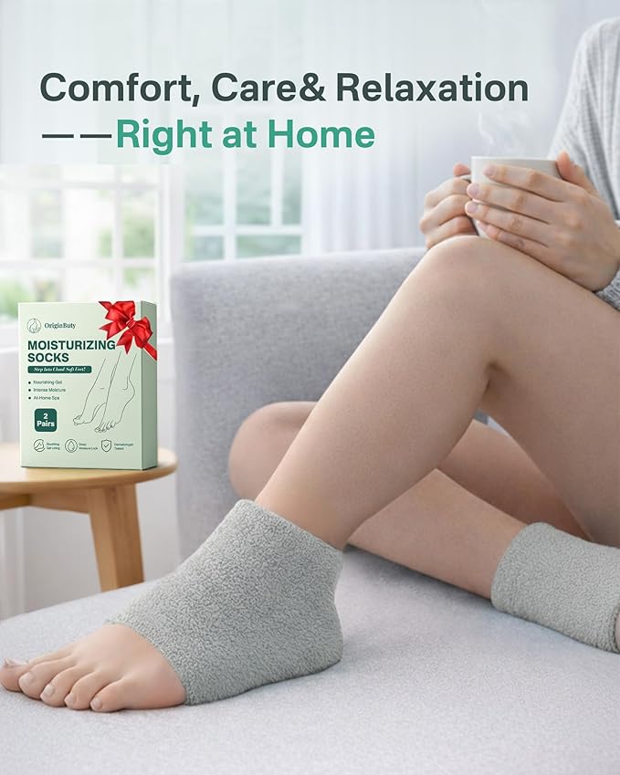Moisturizing Socks Women, Feather Yarn Gel Socks, Foot Moisturizing Socks(Size 9-11) Deeply Hydrating for Dry, Cracked Heels, Silicone Socks for Women, Perfect Galentines Day Gifts, 1 Pair (Heel-Gray)