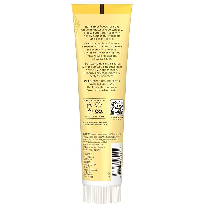 Burt's Bees Softening Foot Cream with Coconut Oil and Soap Bark, 4.3 Ounces, Pack of 3