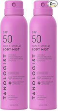 Tanologist SPF 50 Super Shield Body Mist, Broad Spectrum SPF Sunscreen Spray, Lightweight Non-Greasy Body Sunscreen with Antioxidants, Water Resistant, 6 fl. oz/177 ml Bottle (Pack of 2)