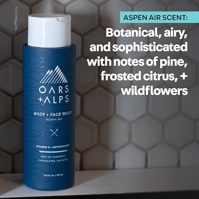 Oars + Alps Body Wash for Men, Mens Body Wash & Face Cleanser with Vitamin E & Antioxidants, Moisturizing, Paraben & Sulfate Free Cleanser, Aspen Air, 1pk