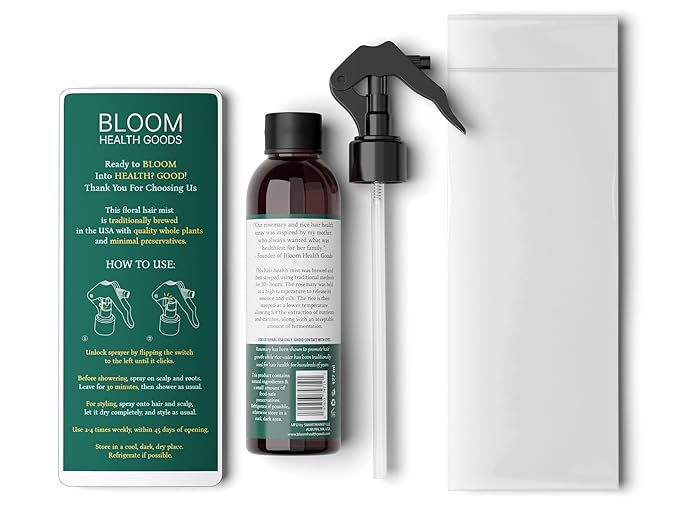 Bloom Health Goods Fermented Rice Water & Organic Rosemary Hair Growth Spray - For Softer, Stronger Hair (6 oz)