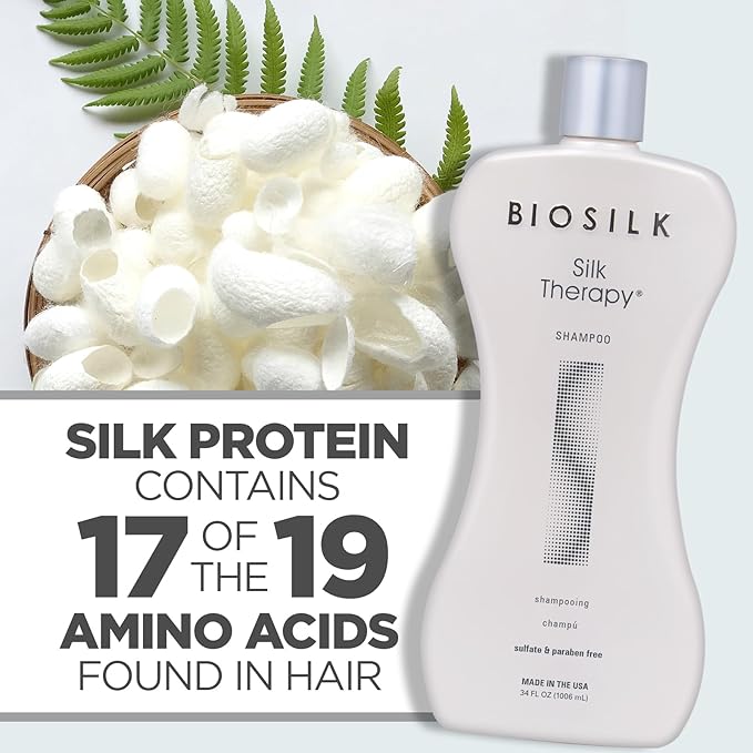 BioSilk Silk Therapy Shampoo, Gentle Hair Cleanser for Healthy, Shiny Hair, Conditions with Silk Proteins & Botanical Extracts, Sulfate-Free, Paraben-Free, Cruelty-Free, 34 Oz