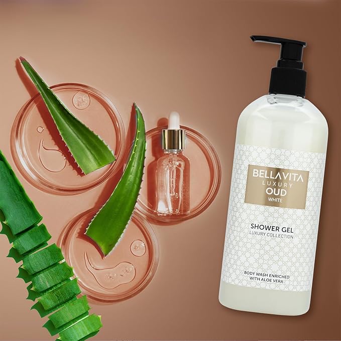 Bella Vita Luxury OUD WHITE Body Wash Shower Gel for Women & Men | 500ml | Unisex Bodywash with Aloe Vera Extract | Deep Cleansing, Hydrating, Moisturising | Suitable for All Skin Types