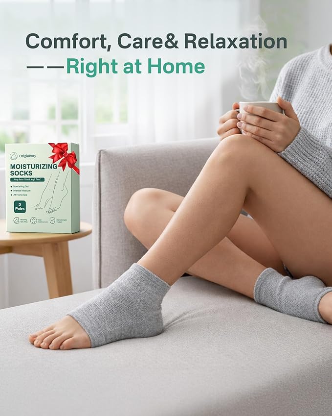 4 Socks Moisturizing Socks for Women, Silicone Socks & Gel Socks, Heel Socks for Dry Cracked Feet, Heel Protectors for Cracked Heel Treatment, Foot Care Socks, Toeless Socks for Women and Men, Gray