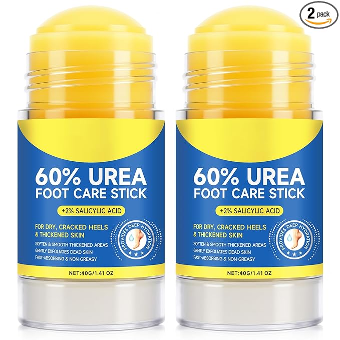 60% Urea Cream Stick with 2% Salicylic Acid, Maximum Strength Urea Foot Cream Moisturizer, for Dry Cracked Heels, Knees, Elbows, Hands, Hydrates Dry Skin & Gently Exfoliates Dead Skin (2PCS)