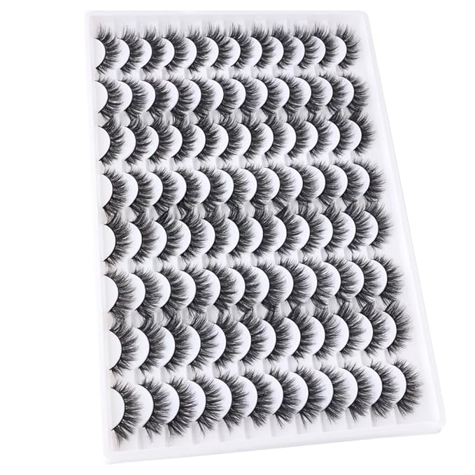 Azenlo False Eyelashes 48 Pairs Faux Mink Lashes 10-18mm Wispy Lashes 3D Fluffy Cat Eye Lashes Pack Bulk Wholesale Strip Long Lashes(style 48-036)