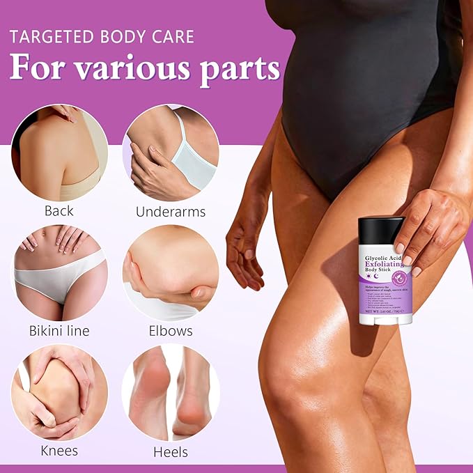 Glycolic Acid Exfoliating Body Stick 75g - 7% AHA + 0.5% BHA & Shea Butter Exfoliating Stick for Rough Skin，Gentle Peel for Arms, Legs & Back