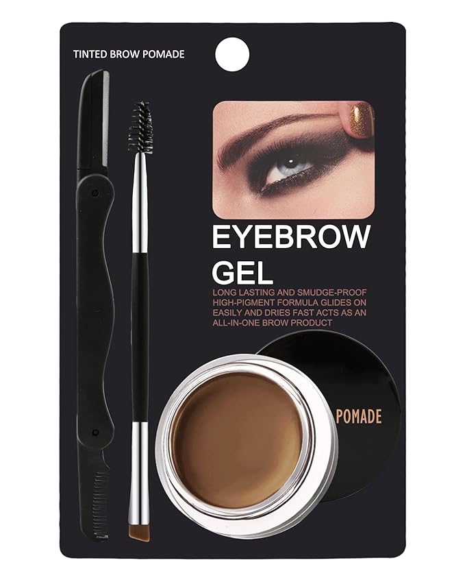 Eyebrow Pomade Kit,Long Lasting Waterproof Medium Brown Tinted Eye Brow Pomade Set with Brush Razor,Smudge-proof Eyebrow Cream Tint Brow Tinting Gel,Christmas Makeup Gift for Women Girl-02