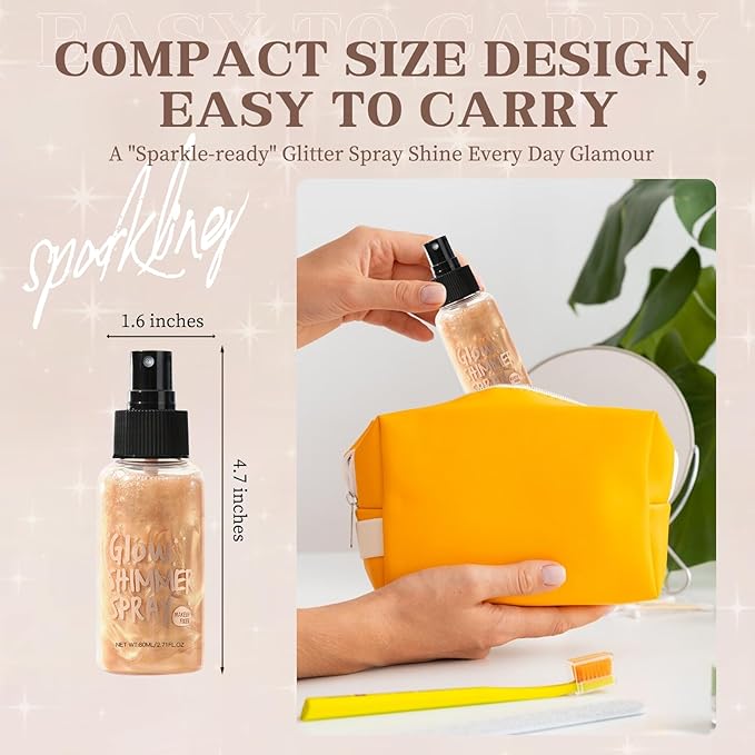 Body Glitter Spray, Body Shimmer Spray Quick Drying Body Glow Shimmer Long-Lasting Shiny Glitter Spray for Women Men for Party, Concert 2.6 Fl Oz. (Light Brown)