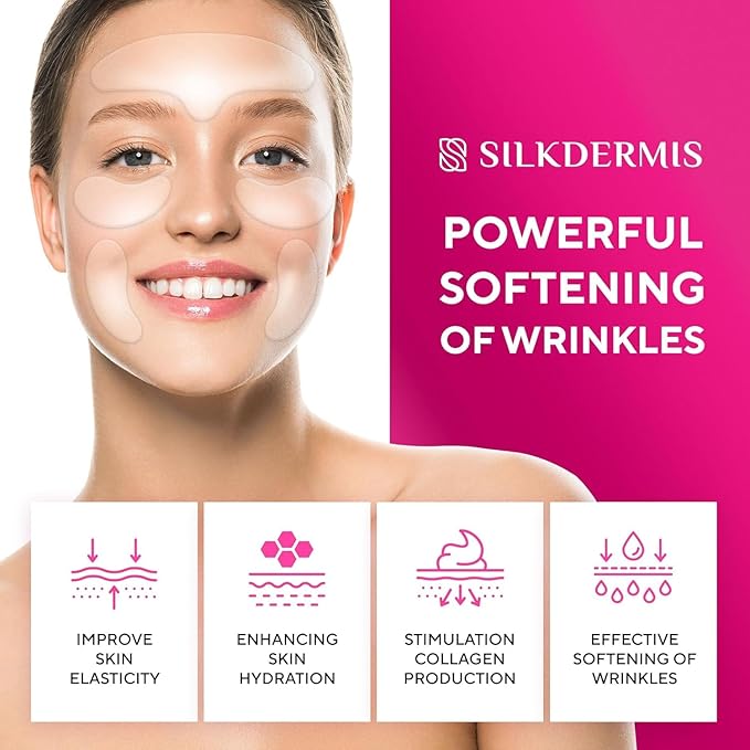 SILKDERMIS Silicone Face and Forehead Wrinkle Patches: Facial Wrinkle Patch for overnight and Smile Line and Under Eye Patches Forehead Wrinkle Treatment
