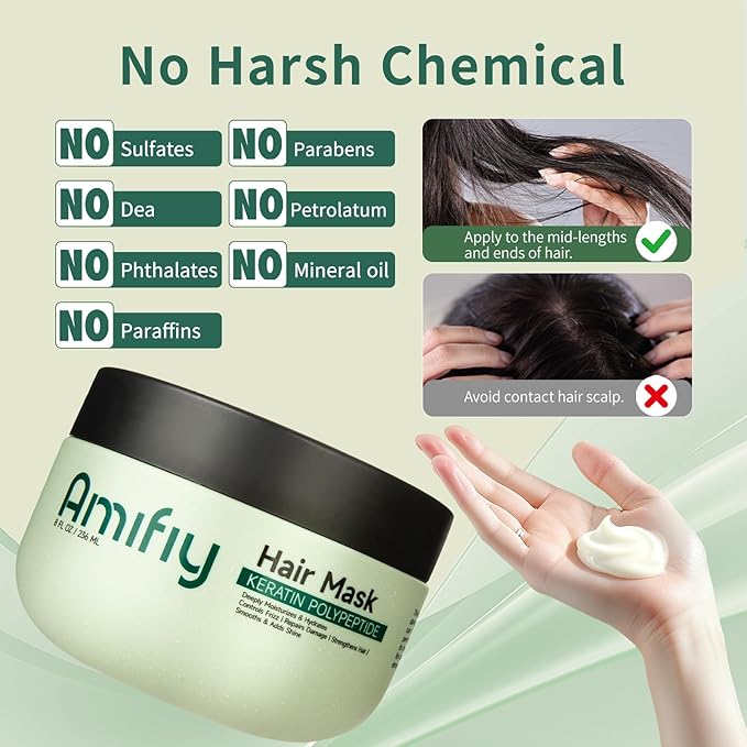 Keratin Hair Mask, Multi-care Deep Conditioning Hair Mask for Dry Damaged Hair, Anti-Frizz, Intensive Hydrating & Repairing Deep Conditioner for Strong, Smooth and Silky Hair, 8 Fl Oz