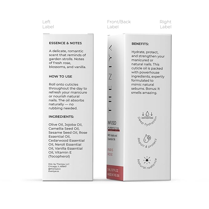 Cuticle Oil for Nail Strengthening and Growth – Hydrating, Vegan, Organic Formula with Jojoba & Vitamin E | 3 Signature Fragrances | 5mL Roll-On (0.17 Fl Oz, Rose Fragrance)