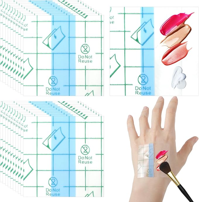 Qianyu 50 Pieces Makeup Hand Palette Single Use Makeup Mixing Palette Professional Makeup Artist Must Haves Disposable Transparent Waterproof Cosmetic Tray Adhesive Tape for Women and Girls (50)