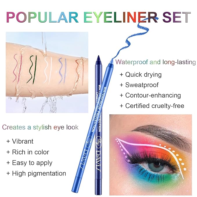 LemonSac 3 Colorful Eyeliner Pen Set, Eye Shadow Pencil, Pearl Eyeliner Kit Metallic Glitter Eye liner Pencil for Women Eye&Lip Liner Professional Eye Makeup Set Colorful Eye Color (3PCS D)