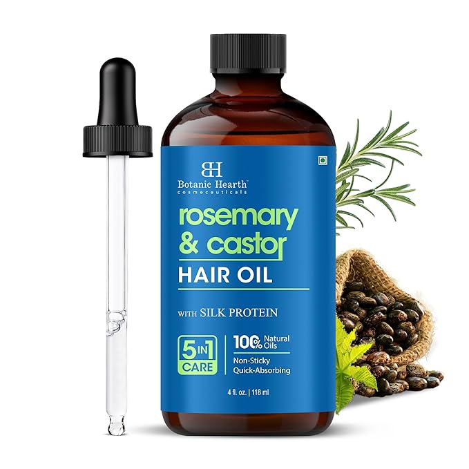 Botanic Hearth Hair Oil for Hair Growth | Strengthening Dry, Frizzy, Damaged Hair & Scalp Treatment | No Parabens or Harmful Sulfates | All Hair Types | Rosemary Castor Hair Oil - 4 Fl Oz