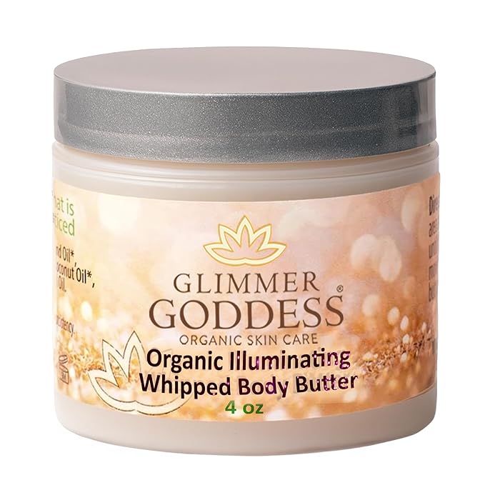 Glimmer Goddess Shimmer Body Butter with Organic Whipped Shea Butter for Hydration, Moisturizing & Silky Natural Glow - Rose Gold Sexy, 4 oz