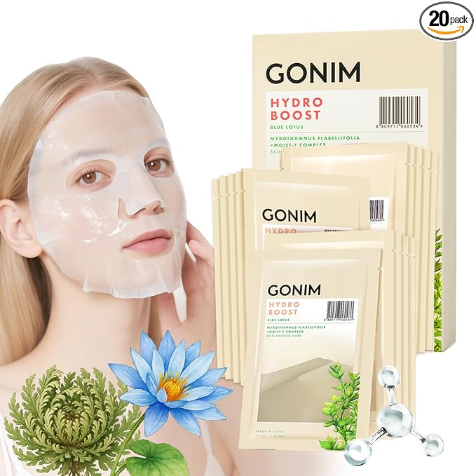 GONIM Face Mask Korean Skin Care with Hyaluronic Acid Serum, Collagen Activation, Vitamin C-Face Masks Skincare Hydration, Moisturizing Sheet Mask, Travel Essentials, Korean Face Mask 30ml x20pcs