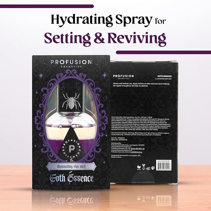 Profusion Cosmetics Gothic Essence Hydrating Makeup Setting Spray, Illuminating Face Mist for Dewy Radiant Glow, Long-Lasting Makeup Fixing Spray, Vegan & Cruelty-Free Formula