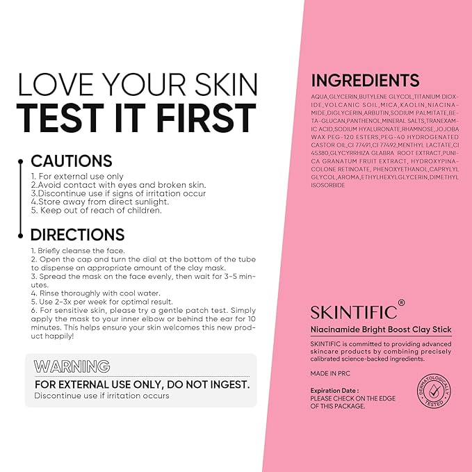 SKINTIFIC Niacinamide Bright Boost Face Mask Stick, Brightening & Pore-Blurring Mask Stick with Pink Sea Salt, Arbutin & Tranexamic Acid, Gentle Exfoliating, Non-Drying, Skincare Facial Mask