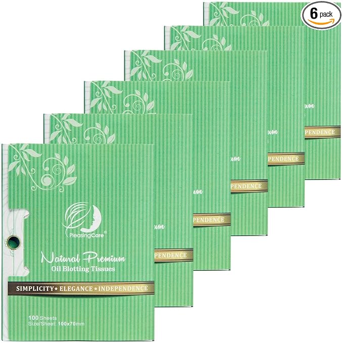Facial Oil Blotting Paper For Oily Skin, 100 Count, pack of 6 - Natural Green Tea Face Absorbing Sheets, Skin Care and Oil Control Must Have For Both Female and Male