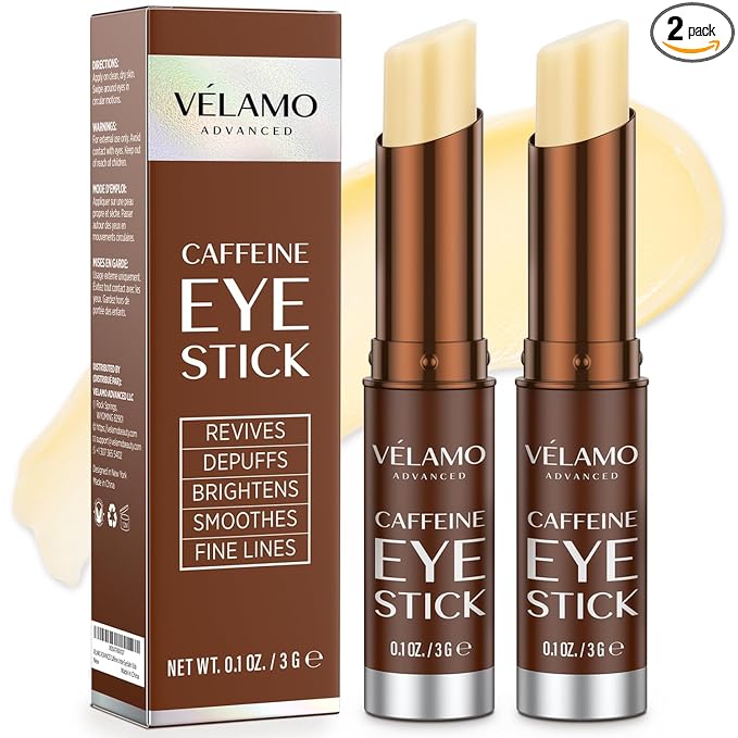 VELAMO ADVANCED Caffeine Eye Stick: Energizing & Hydrating Under Eye Balm for Dark Circles & Puffiness - Travel Essentials, Portable & Perfect for On-the-go Use, 0.1 OZ/3g 2 Pcs