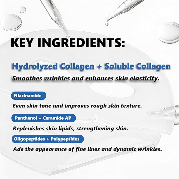 ABOTE Collagen Facial Sheet Mask - Overnight Jelly Gel Transforming from White to Transparent for Glass Glow Skin, Boost Elasticity, Even Skin Tone & Hydrate, 1.23oz (35g) x 4 Pack