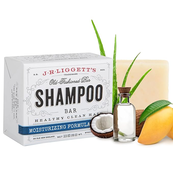 J.R.LIGGETT'S Shampoo Bar - Moisturizing Formula, All-Natural Solid Shampoo Bar with Coconut Oil & Aloe Vera, Sulfate-Free, Detergent-Free, Restores Softness, Protects Against Breakage, 3.5 oz, 1 Pack