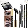4-in-1 Eye Makeup Kit 4 Colors Eyeshadow Palette Black Liqiud Eyeliner with Stamp and Double-headed Brown Eyebrow Pencil Set for Women Beginners Gift (01)