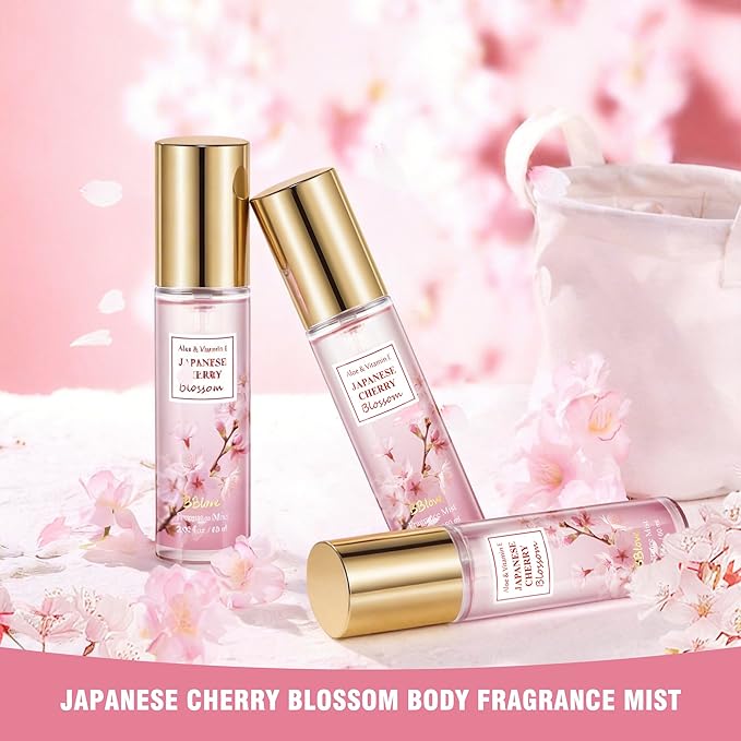 Beautifier Life Mini Body Mist Bath and Body Care Travel Set, Japanese Cherry Blossom Scent, 3 Piece, 2.03 FL OZ, Portable Travel Essentials, Gift for Women, Girls, Birthday, Holiday, Mother's Day