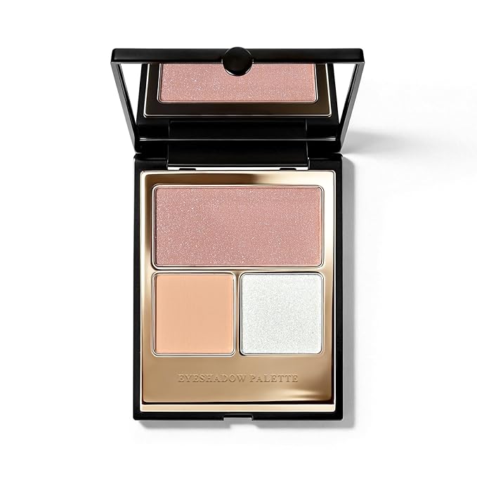 KYDA 3 Colors Eyeshadow Palette, Nude Peach Shimmer Rose Brown Eyeshadow, Pearl White Eyes Shadow, High Pigmented Lasting Ultra-fine Neutral Eye Shadow, Mini Eyes Glitter Makeup Pallet