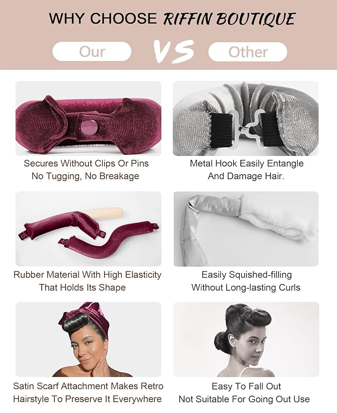 Classic Heatless Curls Overnight Rods - Upgraded Directional Grip Velvet Heatless Hair Curler to Sleep in No Heat Heatless Curling Flexi Rods Foam Hair Rollers for Blowout Look Long & Medium Hair