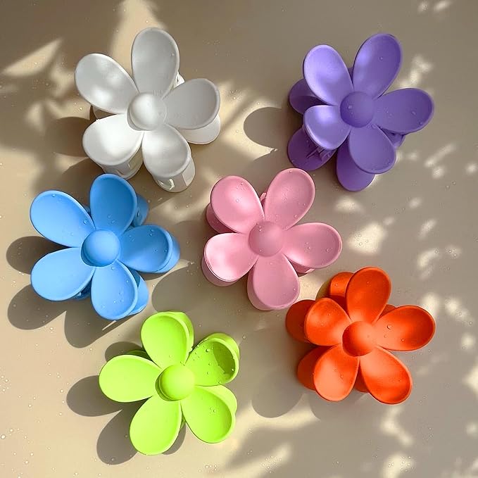 Flower Hair Clips 6 PCS for Women, Daisy Claw Clips Matte Large Claw Clips Strong Hold Jaw Clamps Hair Accessories for Thick Hair 6 Colors