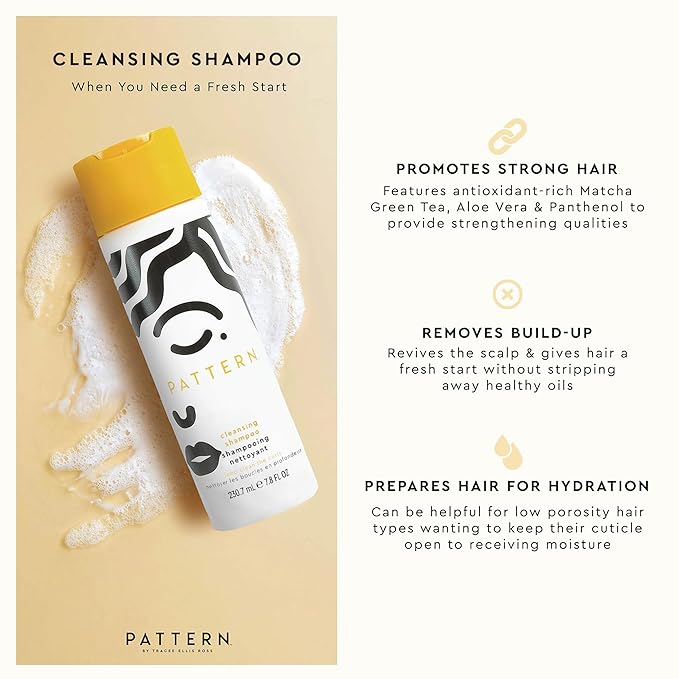 PATTERN Beauty by Tracee Ellis Ross Cleansing Shampoo w Aloe and Matcha Green Tea for Curly Hair, Get the Benefits of Clarifying Shampoo